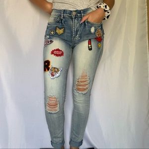 Indigo Rein Patchwork Ankle Jeans